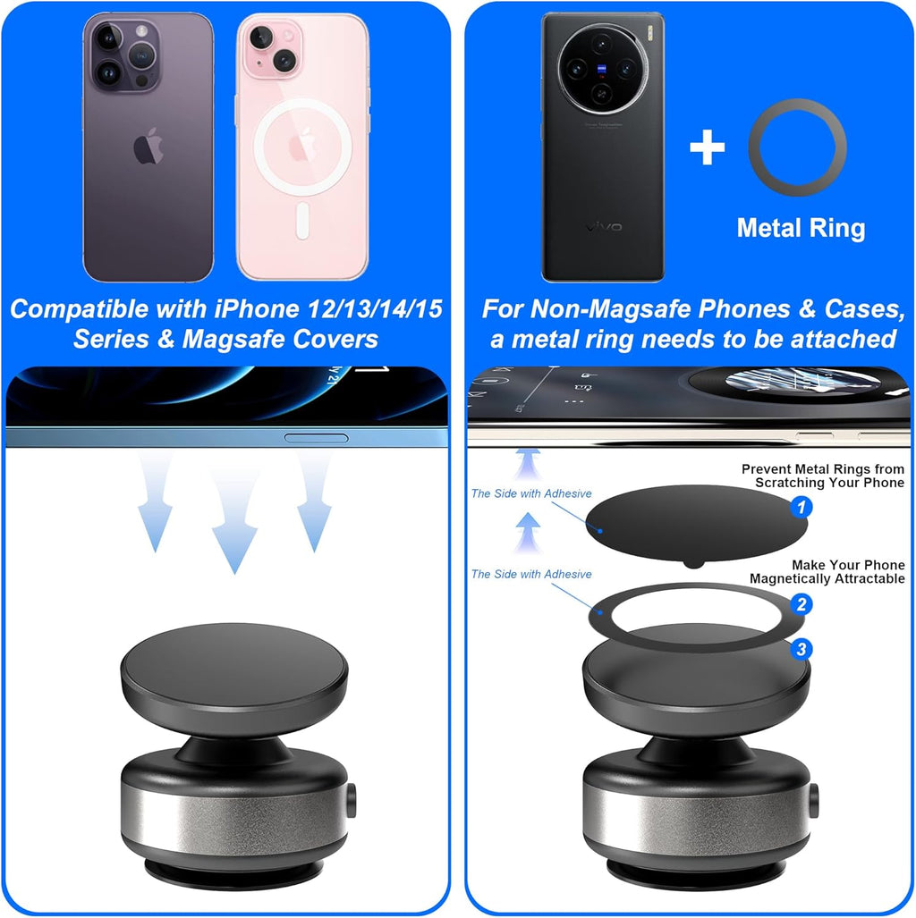 Fostex Vacuum Magnetic Phone Holder Magnet,360 Adjustable Rotatable Magnetic Mount,Electric Vacuum Magnetic Phone Holder,Hands-Free Phone Holders for Your Car iPhone 16/15/14/13/12
