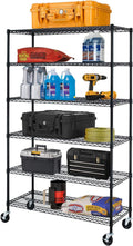 BestOffice NSF Wire Shelving Unit 6-Shelf Large Storage Shelves Heavy Duty Metal Wire Rack Height Adjustable Commercial Grade Utility Storage Rack on 4" Casters 6000LB Capacity 18x48x76,Black