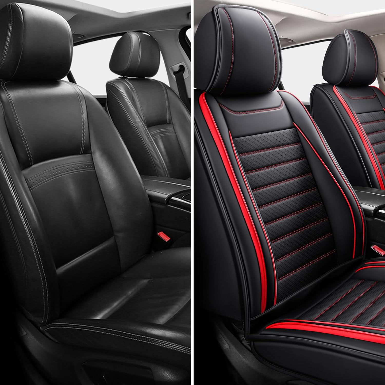 Car Seat Covers Full Set, Universal Faux Leather Car Seat Covers, Waterproof Breathable Automotive Seat Covers for Most Sedans SUV Trucks, Wine Red
