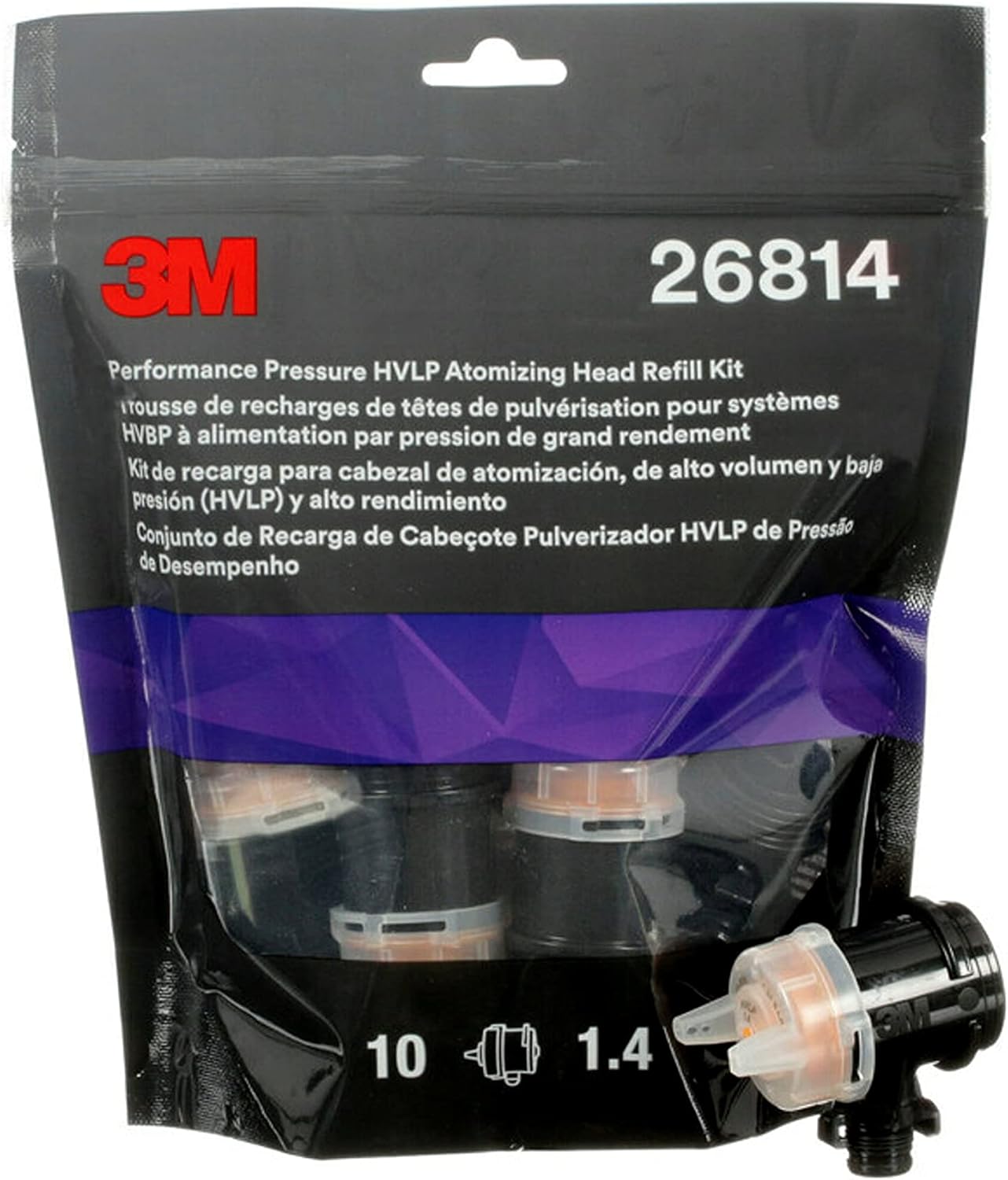 3M Performance Pressure HVLP Atomizing Head Refill Kit, 26814, Size 1.4, Orange, for use Performance Industrial Spray Gun, 10 Pack