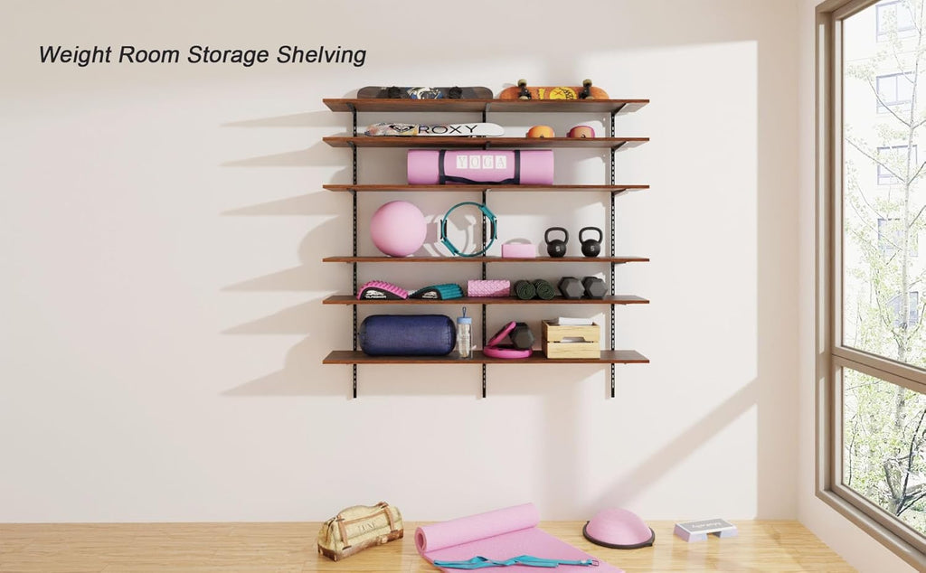 ROGMARS 60" W Garage Wall Mounted Shelving Heavy Duty, 6 Tier Garage Shelves, Adjustable Height Storage Shelving Unit, Wall Shelf Storage Rack Floating Shelves for Warehouse, Pantry, School, Shop