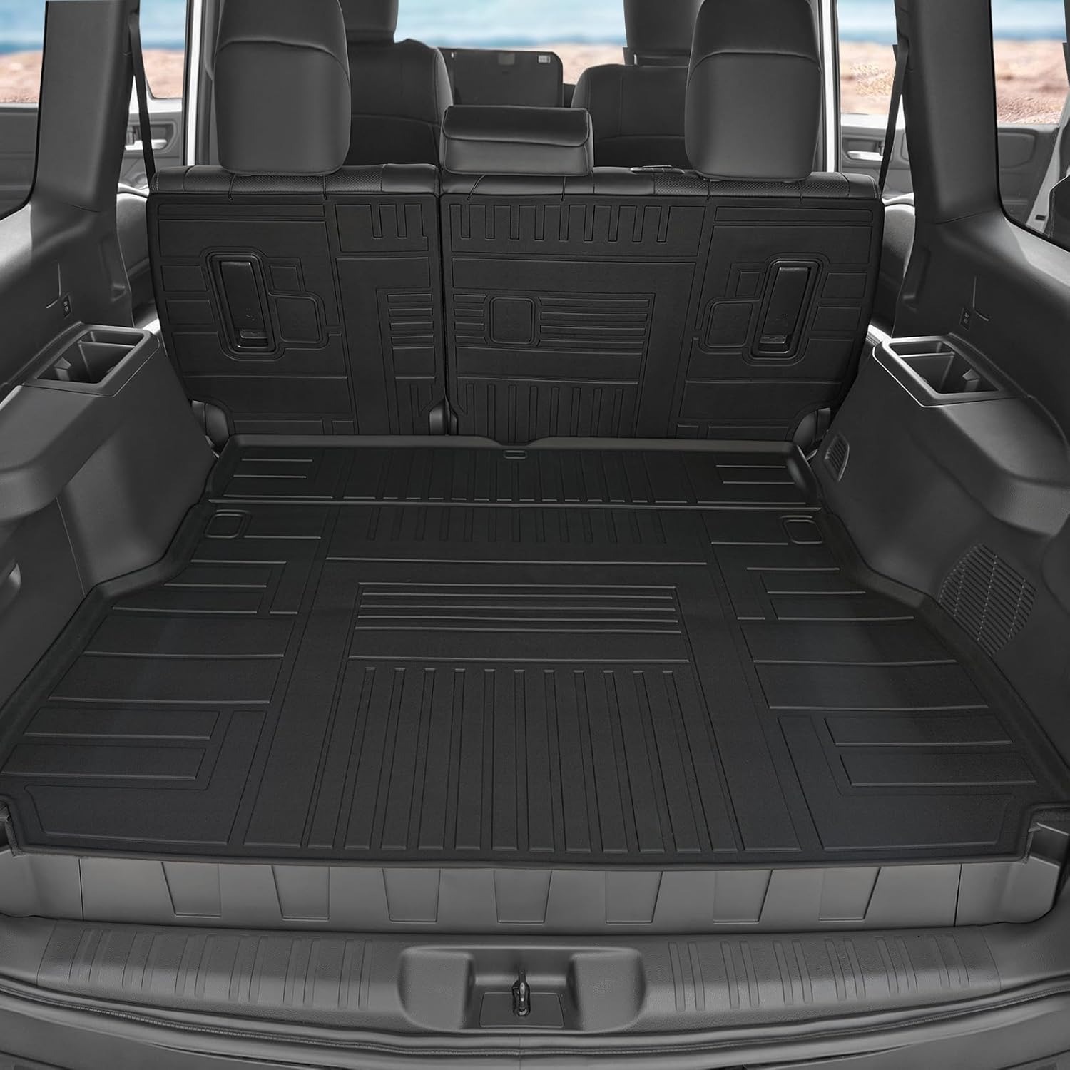 Floor Mats Set for 2024 2025 Toyota Land Cruiser Prado 5 Seats, Full Coverage All Weather Floor Mats Cargo Mat with Backrest Protectors & Door Sill Guards for Land Cruiser Accessories