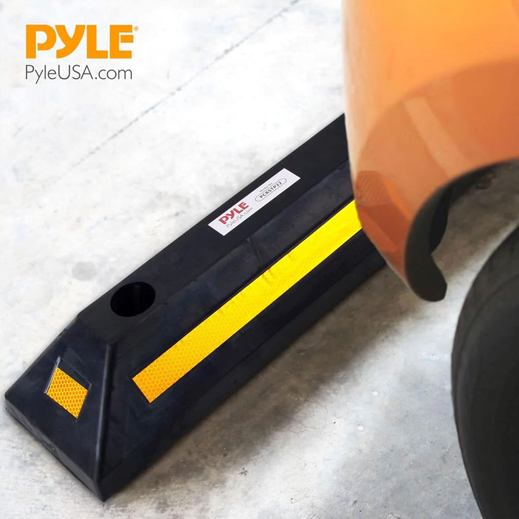 4-Pc Curb Garage Vehicle Floor Stopper for Parking Safety 1PC Heavy Duty Rubber Parking Lot Driveway Stopper, For Car Vans Trucks Tire Wheel Guide Block Protect Bumper- Pyle PCRSTP11X4