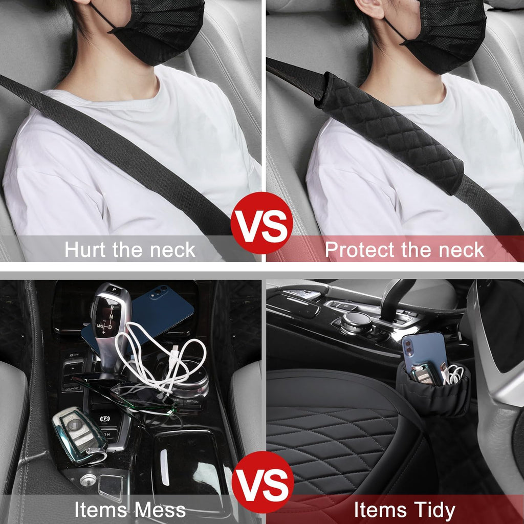 2 Pack Leather Front Car Seat Covers, Universal Sideless Car Seat Protectors with Storage Pocket and Seat Belt Pads, Waterproof Automotive Seat Cover for Cars Trucks SUV(Black)