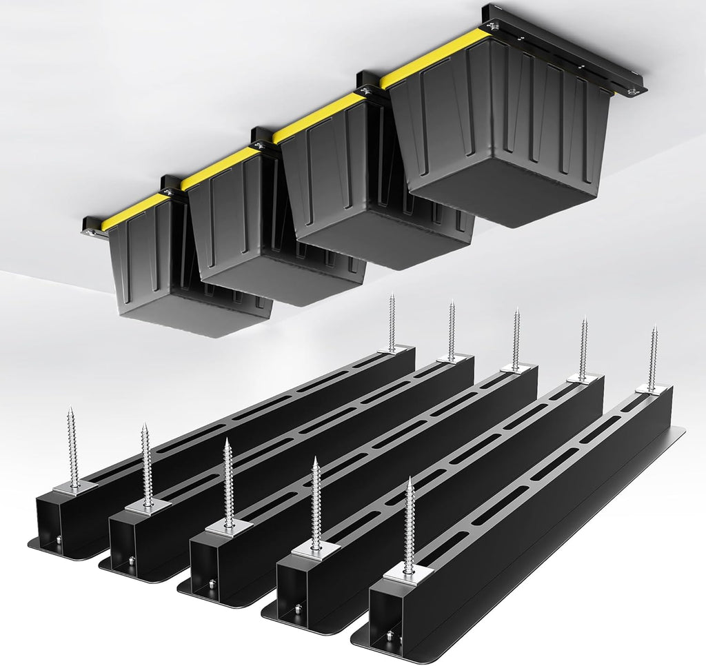 EVERHANGER Ceiling Storage Rack, Heavy Duty Overhead Garage Storage Rack, Adjustable Ceiling Bin Storage System, 5 Sets for 4 Bins, 26 Inch