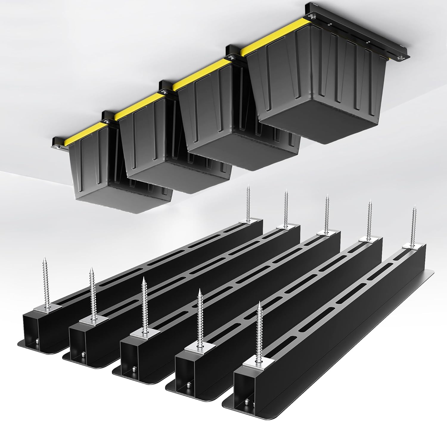 EVERHANGER Ceiling Storage Rack, Heavy Duty Overhead Garage Storage Rack, Adjustable Ceiling Bin Storage System, 5 Sets for 4 Bins, 26 Inch