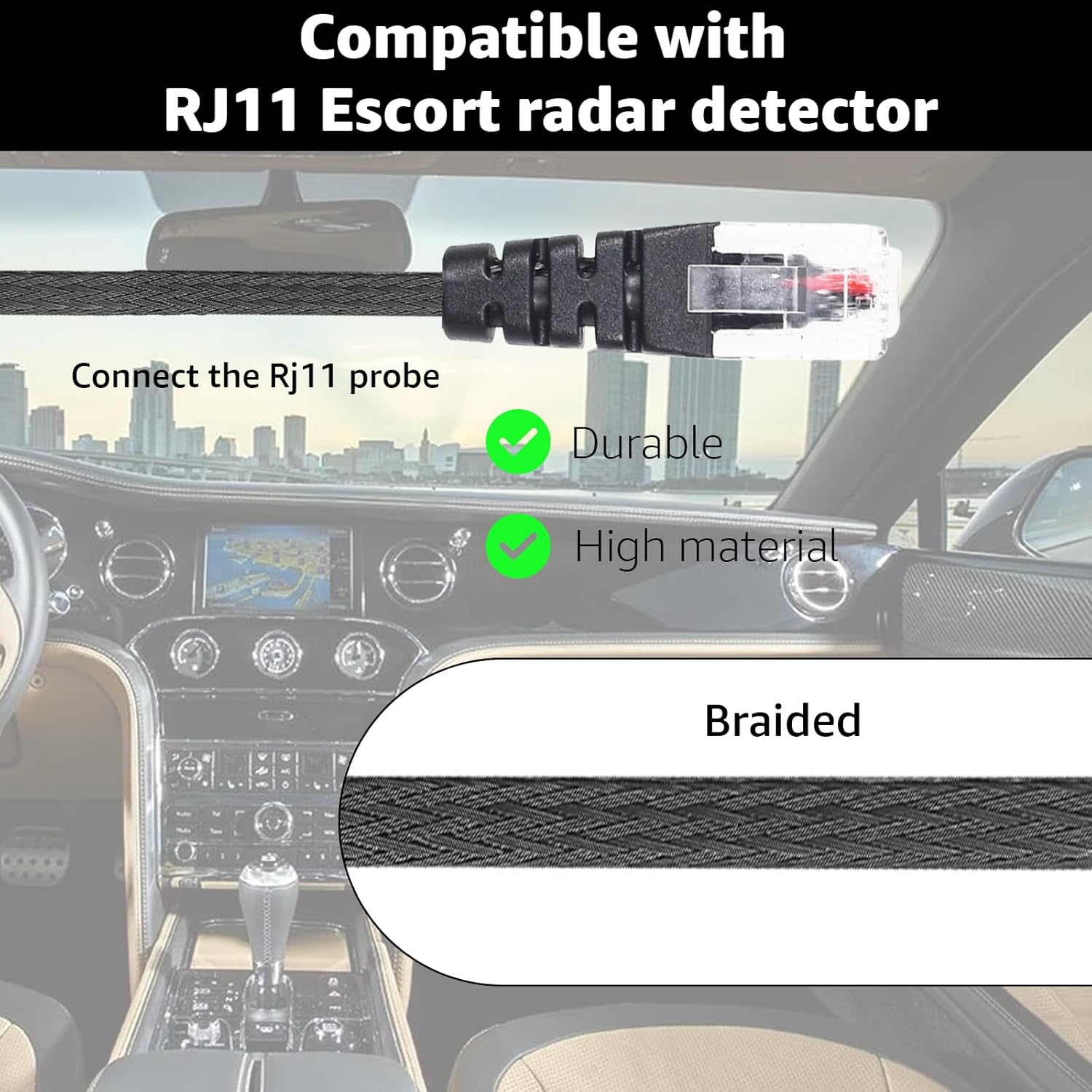 1PC RJ11 Replacement Mirror Wire Power Cord for Escort Radar Detectors，Fits Max 360C MaxCam Redline,Max Max2 Max 360,Inline Fuse,9500ix 8500x50 Redline Models ﻿