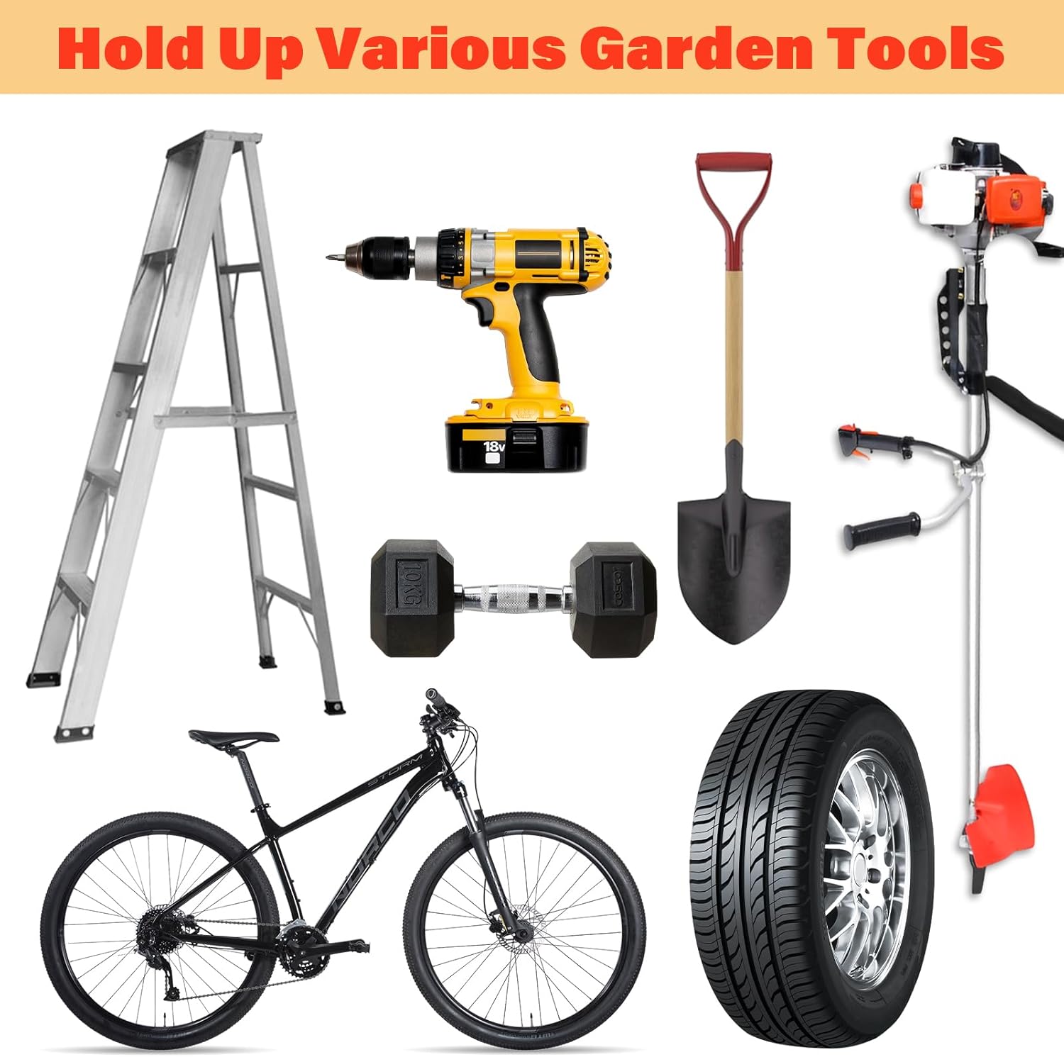 2 Pack Trimmer Rack Garage Organizer Wall Hanger, Garage Tool Rack for Grass Trimmer, Hedge Trimmer, Garden Tools Organizer