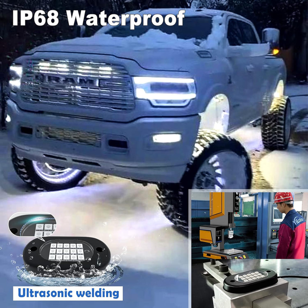 YiLaie RGB LED Rock Lights, with Phone App/Remote Control & Timing & Music Mode Rock Lights forTrucks, Waterproof Rock Light Kits for Jeep ATV RZR UTV SUV Off Road AUTO Motorcycle (10 Pods)