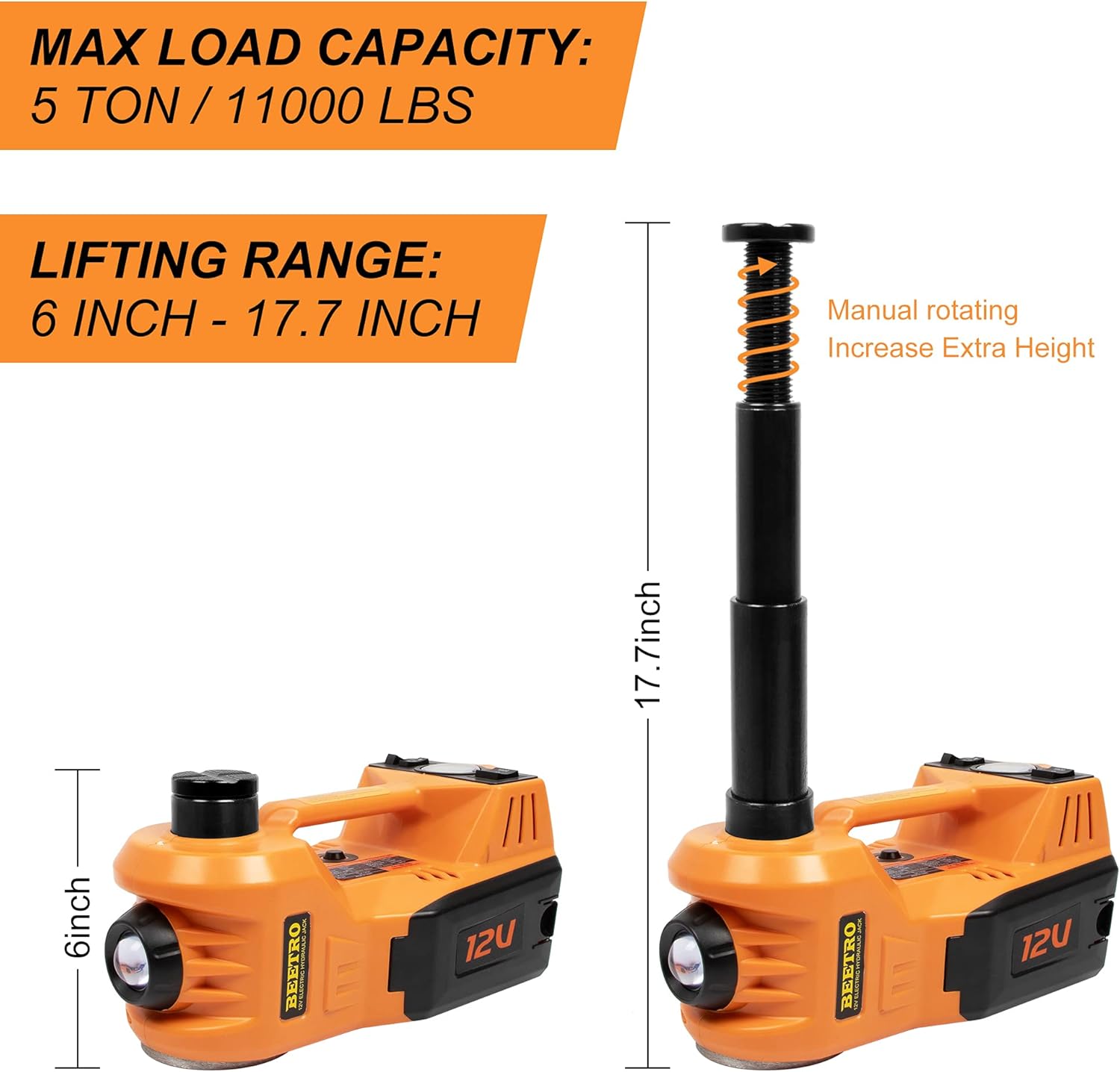 BEETRO Electric Car Jack Kit 5 Ton 12V with Electric Wrench and Tire Inflator Pump for SUV MPV Sedan Change Tires Garage Repair