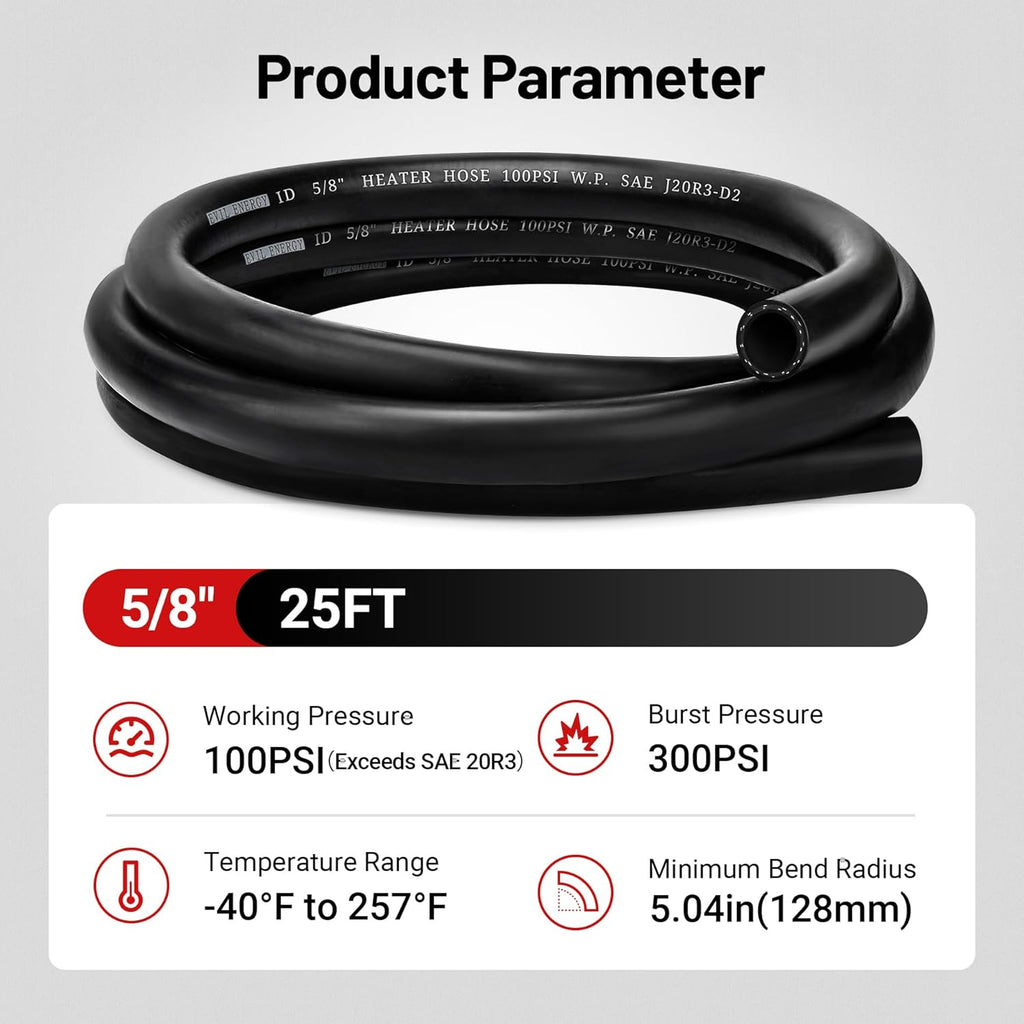 EVIL ENERGY 5/8" Heater Hose Coolant Radiator Straight 100PSI SAE 20R3 25FT Black