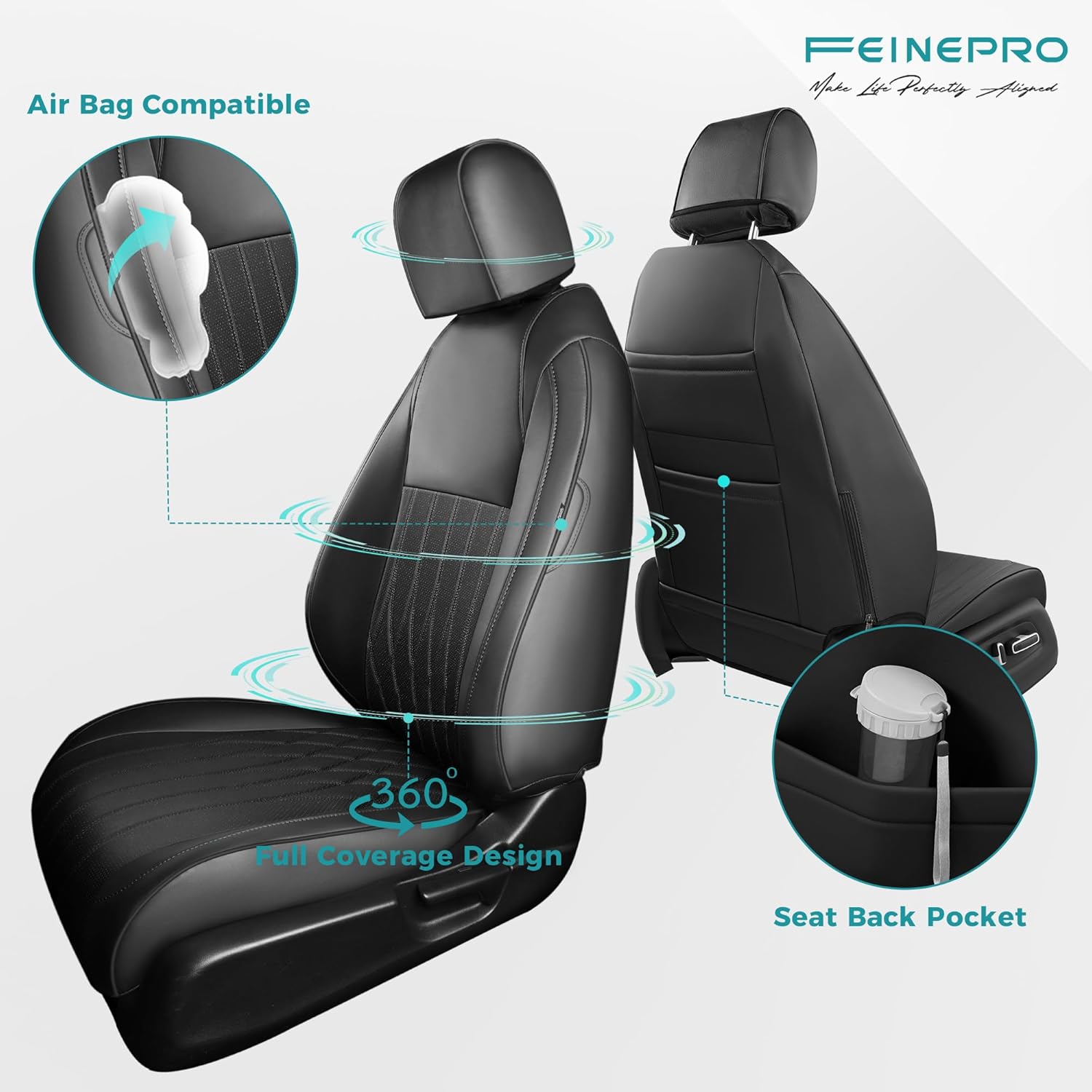 Seat Covers for Honda Civic Sedan LX 2016 2017 2018 2019 2020 2021, Faux Leather Car Seats Cover Full Set (Rear Row Solid & No Folding Backrest)-Black