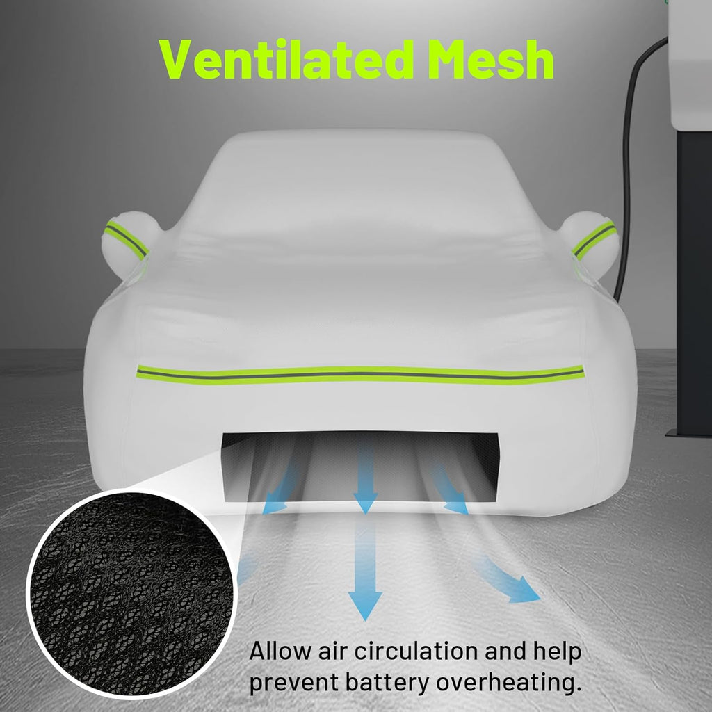 Favoto Car Cover for Model 3 - Custom Fit for Tesla Model 3 Cover 6 Layers Waterproof All Weather Outdoor Rain Snow Sun Protection with Charging Port Ventilated Mesh Door Zipper