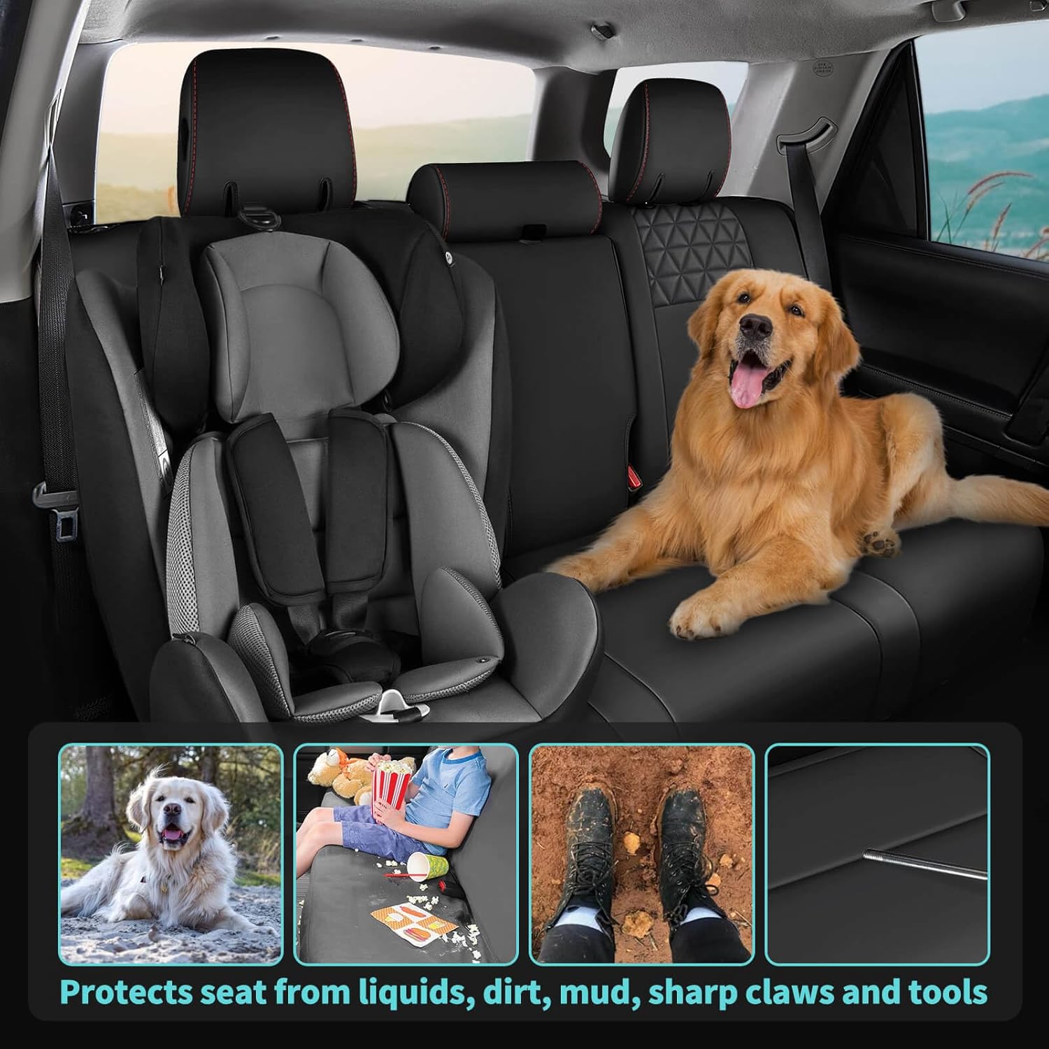 Seat Covers for Toyota 4Runner 2011-2024, Faux Leather Car Seat Cover Full Set, 2-Row-Only for 5 Seats Version-BlackRed