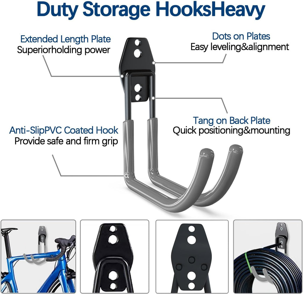 3-H Large Garden Hose Holder Wall Mount 4 Pack,Solid Steel Hose Hanger,Water Hose Holders for Outside,Perfect for Hanging Outdoor Air Hose,Ropes,Pipes,Garden Tools,Ladders,Bikes,Bulk Items(Gray)