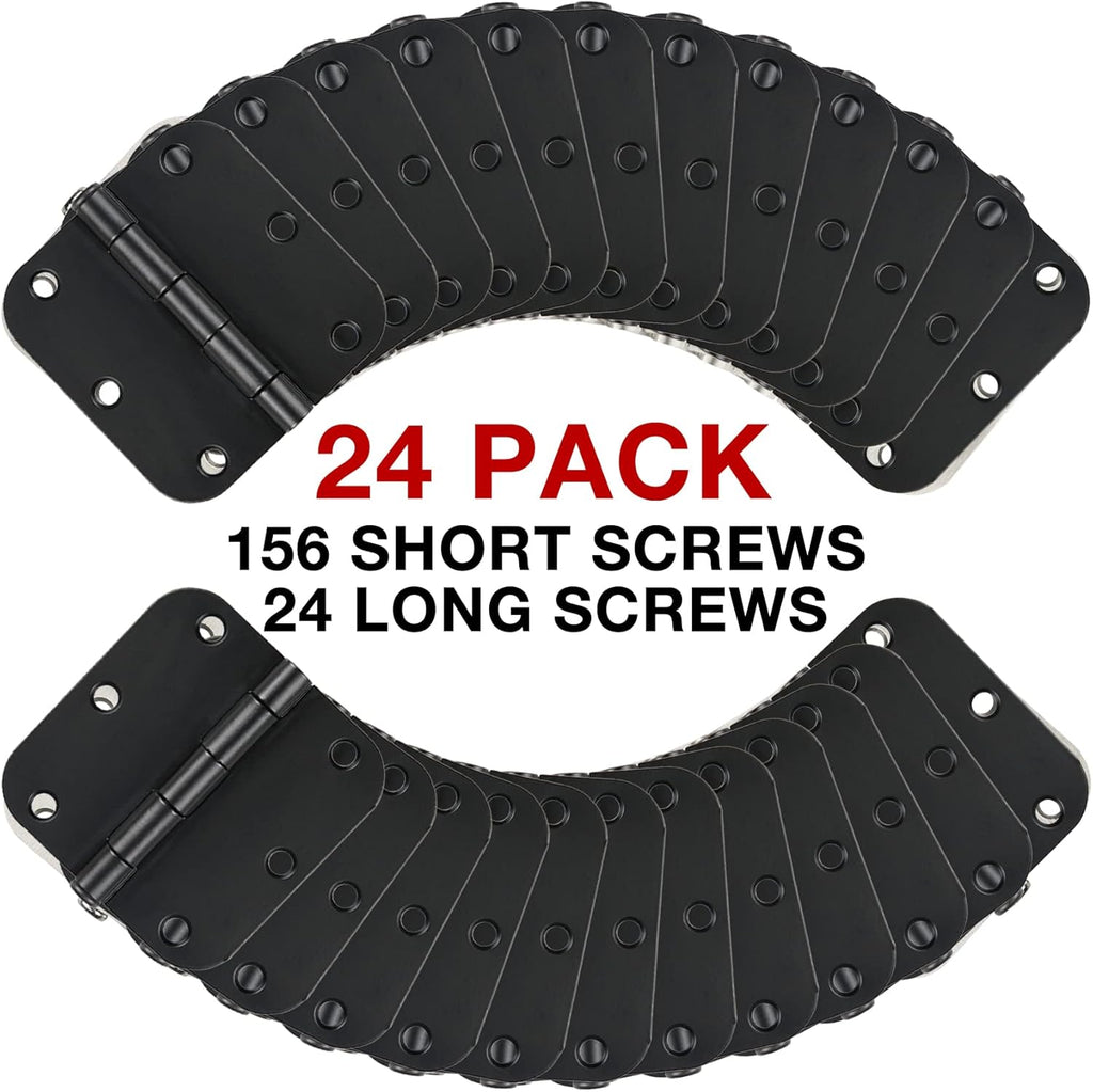 24 Pack Matte Black Door Hinges 3.5 x 3.5 Inch Interior 3 1/2 Inch Door Hinges for Doors Rounded 5/8" Radius Corners Flat Iron Hinge 3 ½"x 3 ½" Door Hardware Bisagras para Puertas Bedroom Home Decor