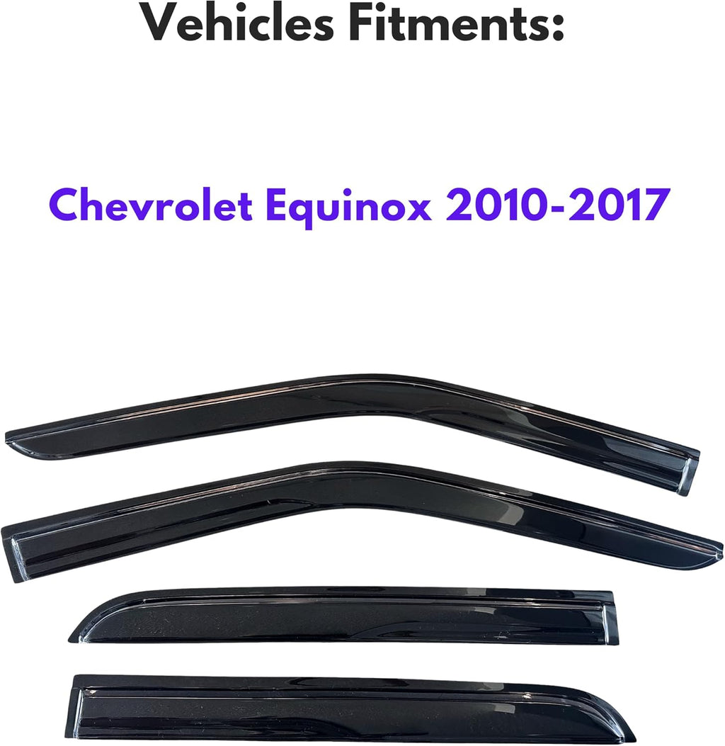 KPY Window Visor Compatible with Chevrolet Chevy Equinox 2010-2017, 4PC Rain Guard Side Window Vent Deflectors Tape-On Mugen Style, 2010 2011 2012 2013 2014 2015 2016 2017
