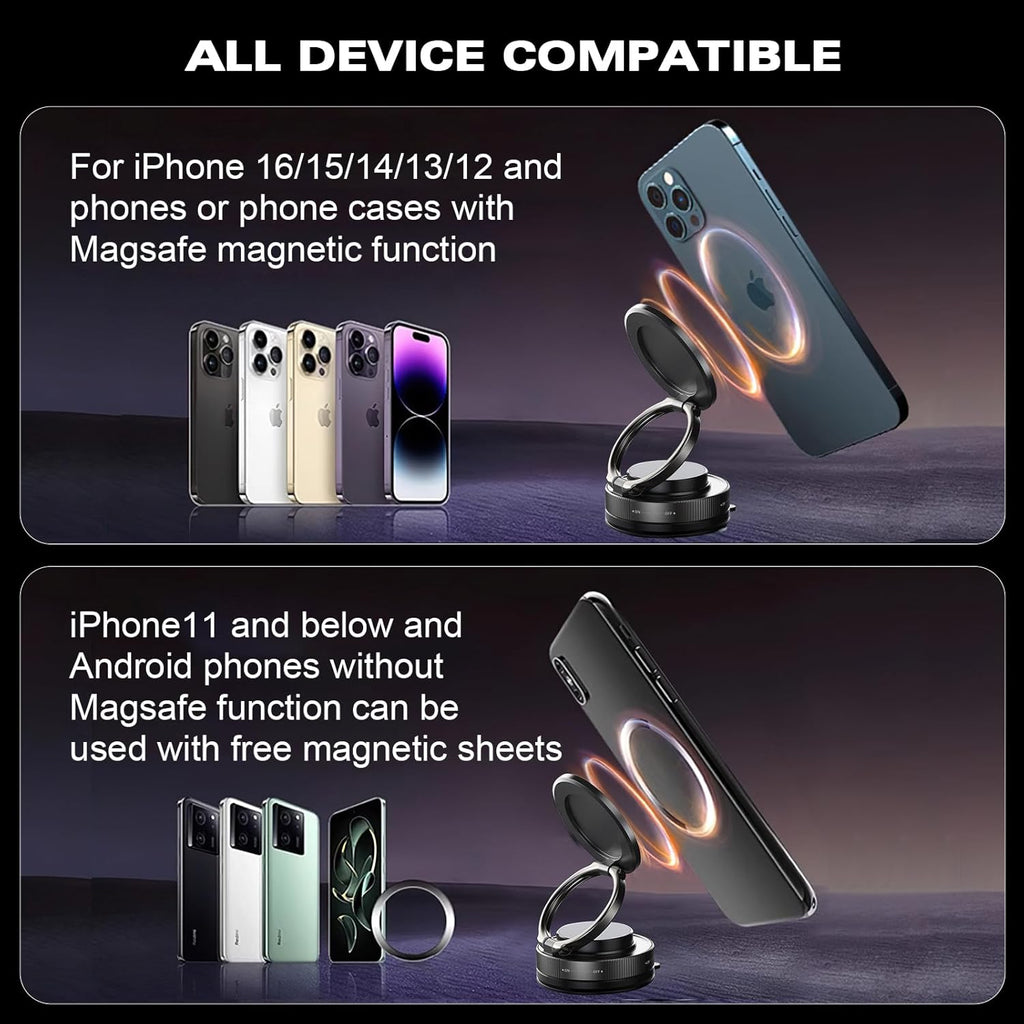 Vipbu Phone Mount, Vipbu Phone Holder, Car Phone Holder, 360° Adjustable Vacuum Magnetic Phones Holders, Foldable Car Mount, Universal Adjustable Stand for Phone Smartphones (Black)