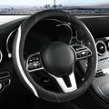 Car Steering Wheel Cover, Leather Steering Wheel Cover White Universal 14.5-15 Inch Microfiber Leather Anti-Slip Breathable Auto Steering Wheel Covers for Men Women(Black & White)
