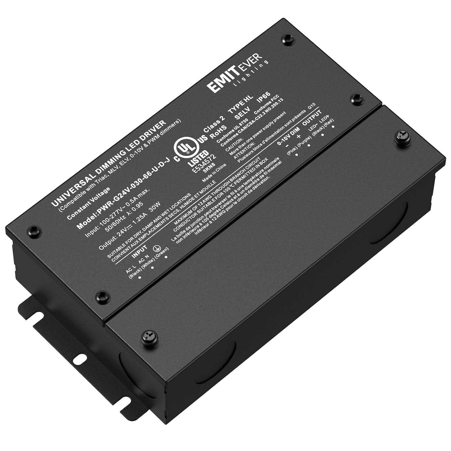 EMITEVER 30W Dimmable LED Driver, 24V Triac Dimmable Power Supply, AC to DC Transformer for LED Light, Compatible with Lutron and Leviton Dimmer, Waterproof IP67 and UL Listed, Class 2