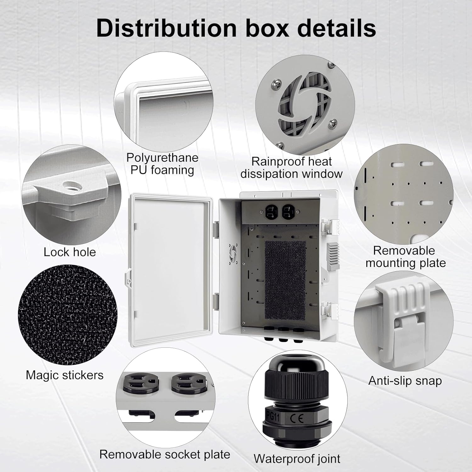 Outdoor Electrical Junction Box, ABS Water Resistant Enclosure with Internal Mounting Panel & Hinged Cover (13" H* 9.2" L* 4.6" W & Outlet)