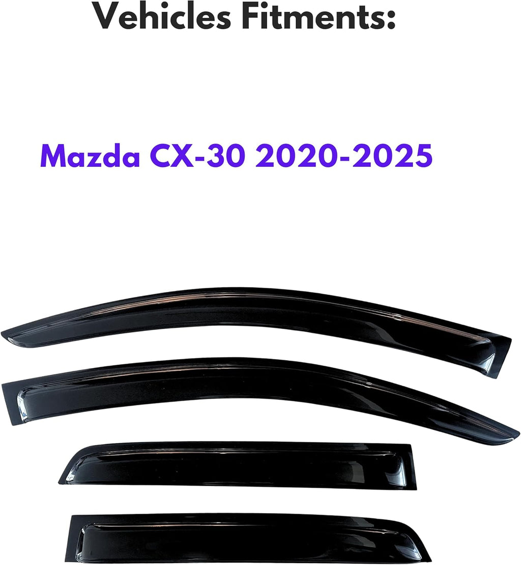 KPY Window Visor Compatible with Mazda CX-30 2020-2025 (CX30), 4PC Rain Guard Side Window Vent Deflectors Tape-On Style, 2020 2021 2022 2023 2024 2025