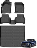 GINOWY-Floor Mats & Cargo Liner for Audi Q3 2018-2025, TPE All Weather Q3 Car Floor Mats Non-Slip Trunk Mat Floor Liners 2024 Waterproof Custom Fit Accessories Mats Black