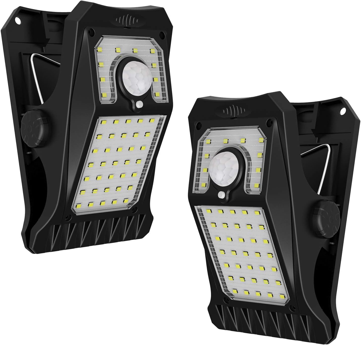 Tryme 45LEDs Solar Lights Outdoor Clip Motion Sensor Lights 3 Modes 3 Mounting Ways IP65 Waterproof Security Light for Chain Link Fence Camping Gate (2 Pack)