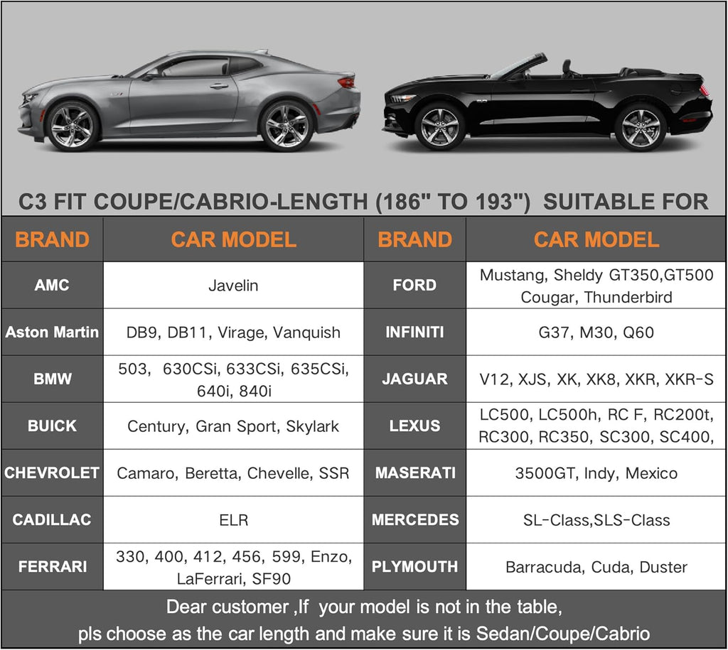 Kayme 6 Layers Car Cover Waterproof All Weather for Automobiles, Outdoor Full Cover Sun UV Snow Protection, Universal Fit for Ford Shelby, Chevy Camaro/Corvette, Lexus RC LC, Etc. (186-193 inch).