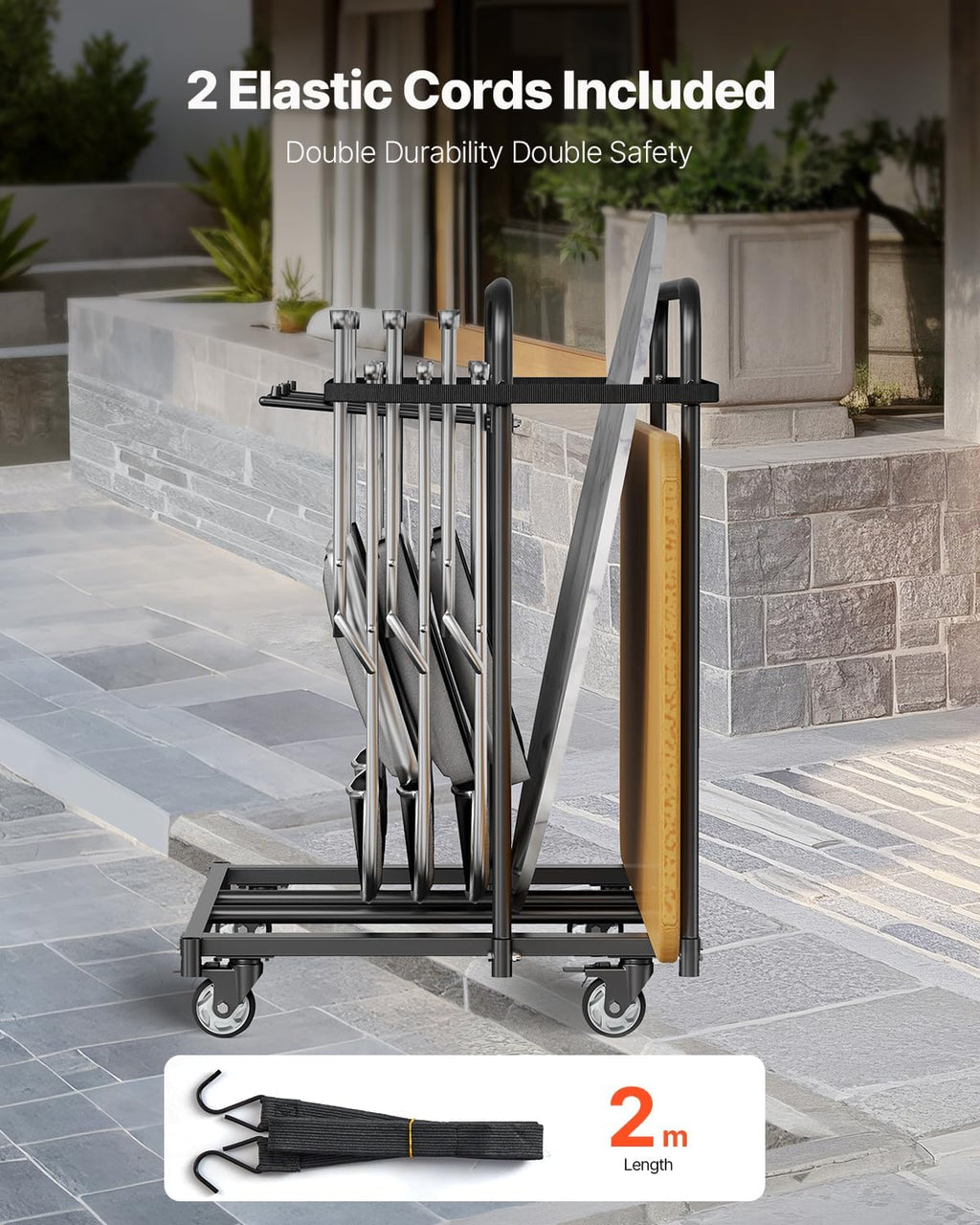 VEVOR Folding Chair Rack, 400 LBS Capacity, Heavy-Duty Chair Cart for 5 Tables+14 Chairs, Chair Storage Dolly Chair Holder w/Swivel Casters and Locking Wheels,for Party Event,Hotel, Matte Black