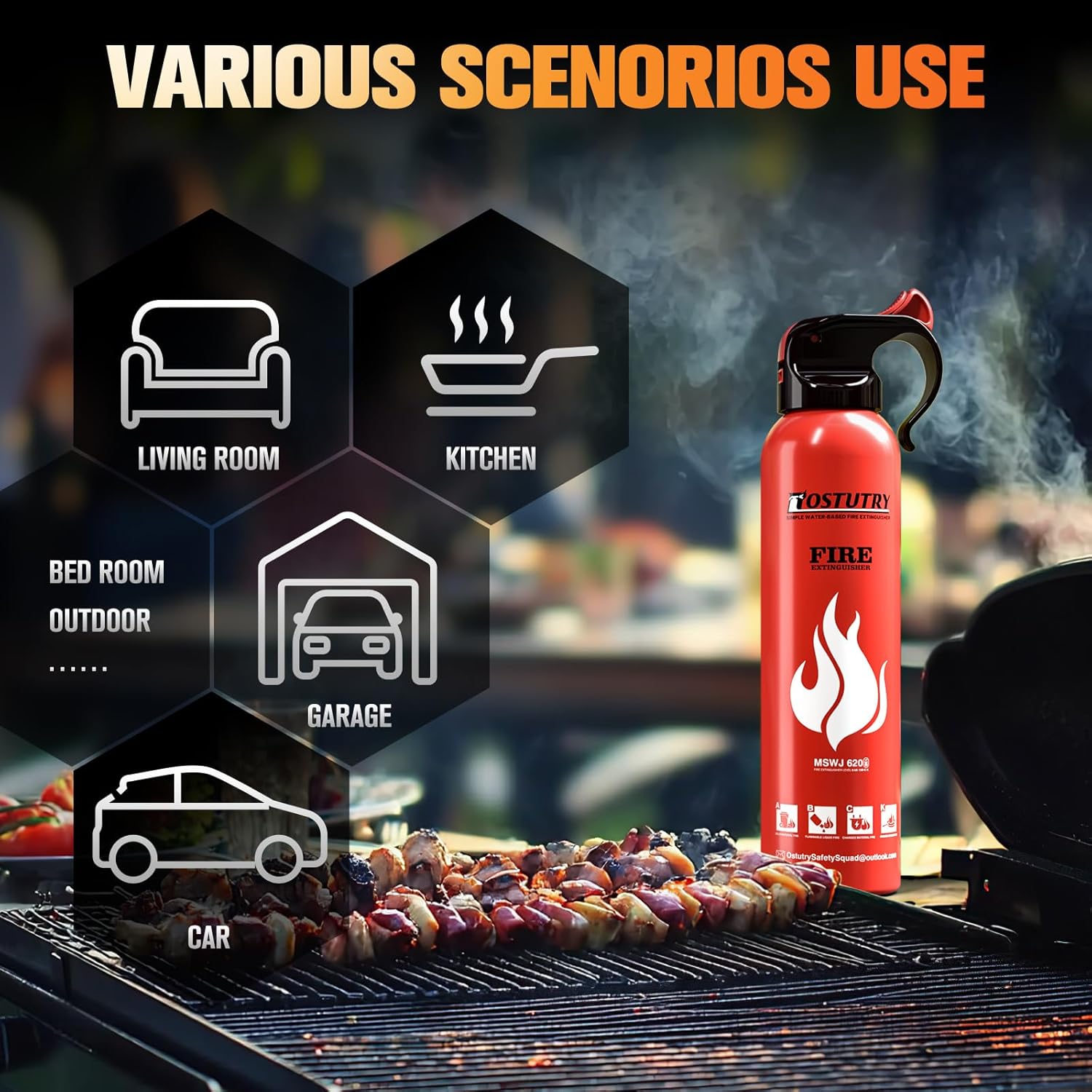 Upgraded 8-IN-1 Fire Extinguisher for Home Vehicle Car Kitchen Boat, Small Fire Extinguishers Spray with Mount for Class A B C K Fire, Portable Non-Toxic Prevent Re-Ignition Easy Clean (3 Pack)