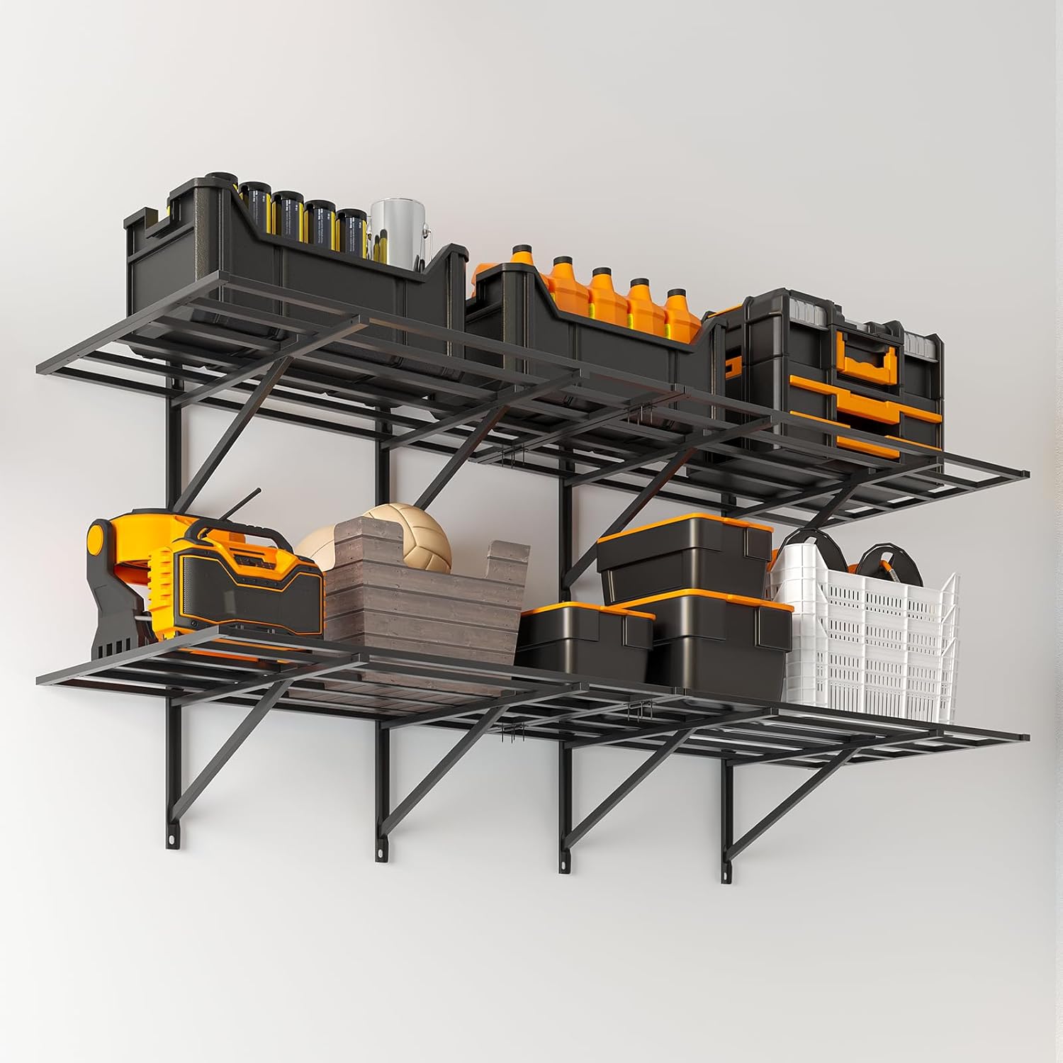 Solid 2x6 ft Garage Storage, 2 Pack 1600 lbs Total Weight Capacity, Heavy Duty Wall Mounted Shelving for Home, Kitchen & Pantry, Black