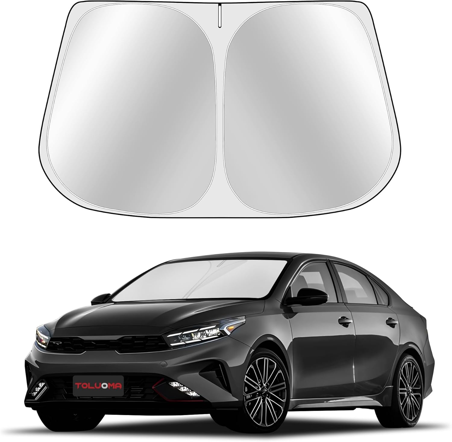 Custom Fit Windshield Sun Shade for Kia Forte 2019-2024 - Full Coverage, 210T Reflective Fabric, Double-Layer Design - Blocks 99% UV Rays, Keeps Car Cool, Easy to Install and Store