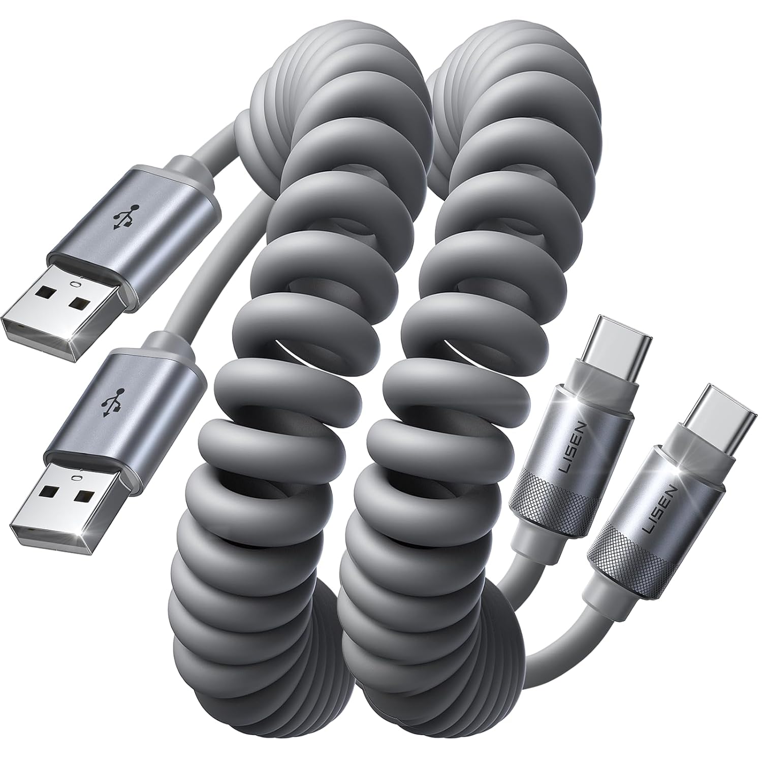 LISEN Coiled USB C Cable, 2 Pack for Android Auto & CarPlay Cable, 4FT Short USB A to USB C Cable Compatible with iPhone 16/15, Samsung Galaxy S25/S24/S23 A15/A14, Google Pixel 9/8, Moto, OnePlus, TCL