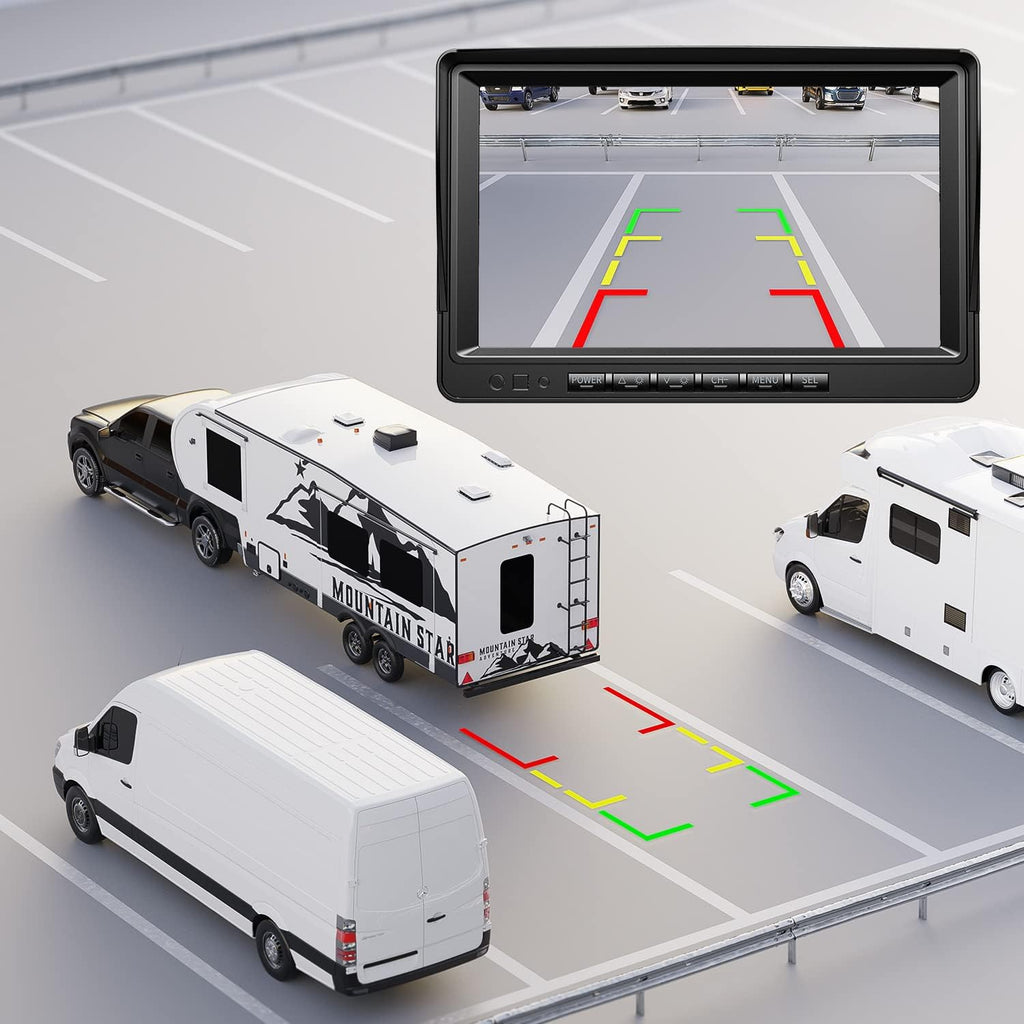 Fookoo HD 1080P 7" Wired Backup Camera System, 7-inch Quad Split Screen Monitor W/Recording, IP69 Waterproof Side View Rear View Cameras, Parking Lines for Truck/Trailer/RV/Tractor/ 5th Wheel (DY704)