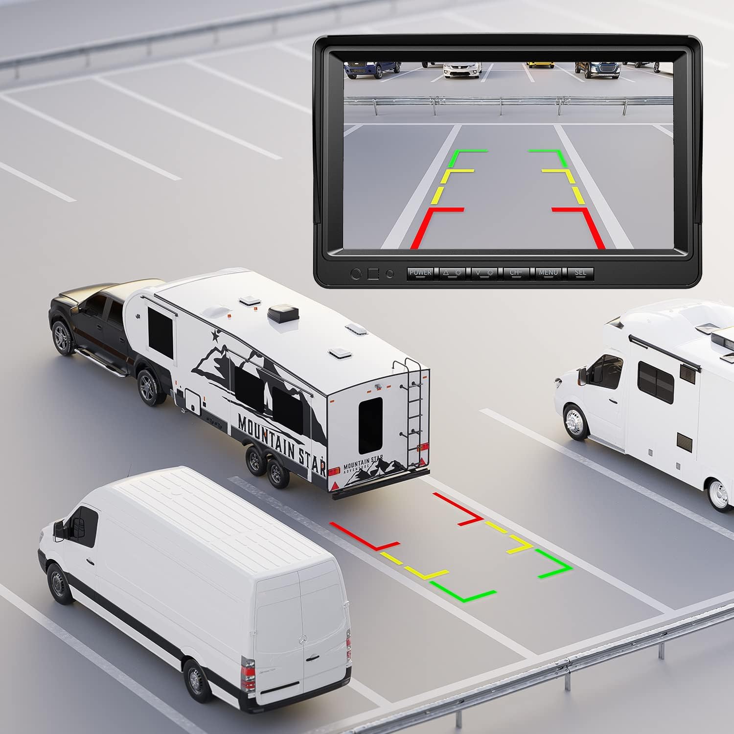 Fookoo HD 1080P 7" Wired Backup Camera System, 7-inch Quad Split Screen Monitor W/Recording, IP69 Waterproof Side View Rear View Cameras, Parking Lines for Truck/Trailer/RV/Tractor/ 5th Wheel (DY704)