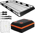 WEIZE 64" x 39" x 5" 200lb Heavy Duty Roof Rack Carrier Basket with Waterproof Bag, Cargo Net and Ratchet Straps, Universal Car Top Luggage Holder for SUV, Truck