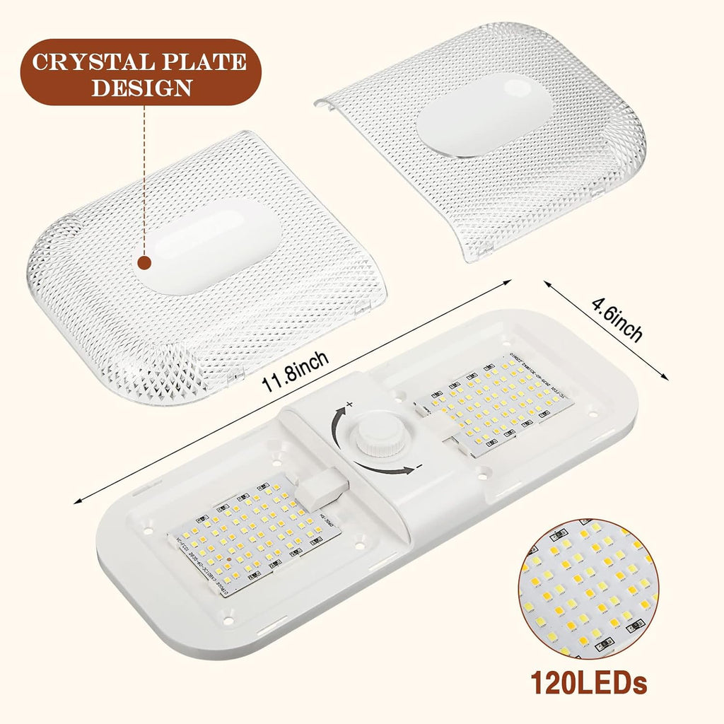 Retisee 10 Pcs RV Lights Interior 1700LM, 3 Color 12V RV LED Dome Lights Ceiling Double Lights Fixture with ON/Off for Camper/Car/Trailer/Boat, 2700-6700K