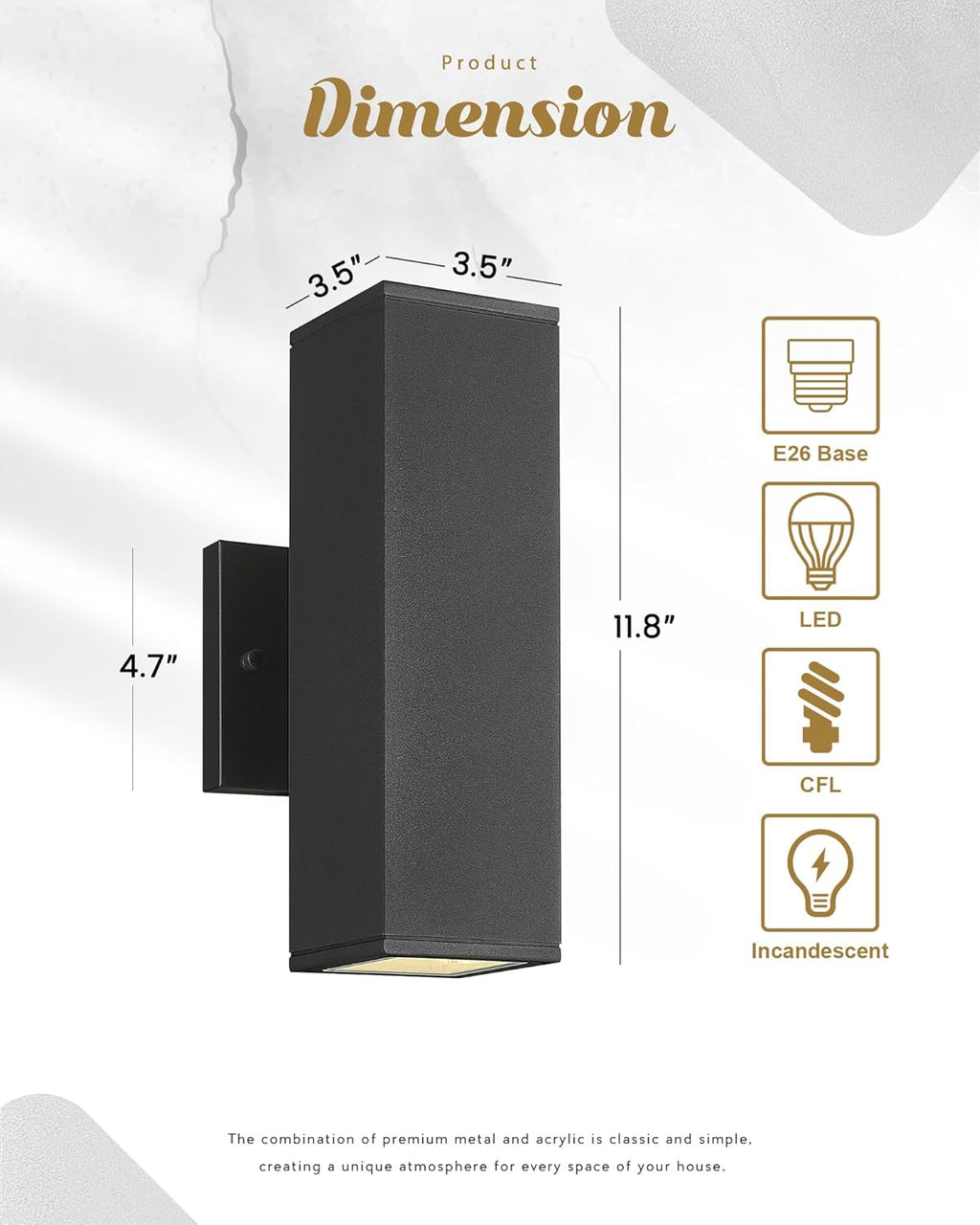 Ken & Ricky Outdoor Wall Lights, Modern Outdoor Light Fixture, Aluminum Waterproof, Black Up and Down Outdoor Porch Light with Glass Cover, KR3324-W-1PK
