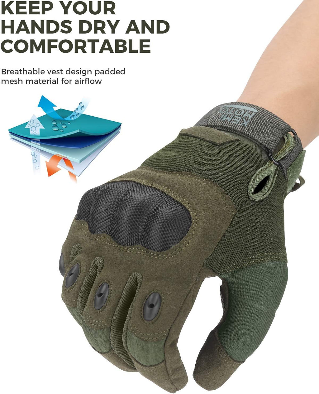 KEMIMOTO Tactical Gloves for Men, Touchscreen Motorcycle Gloves with Hard Shell & Palm Padding for Sports Motorcycle Cycling Tactical Airsoft Paintball Hunting Hiking Camping Climbing