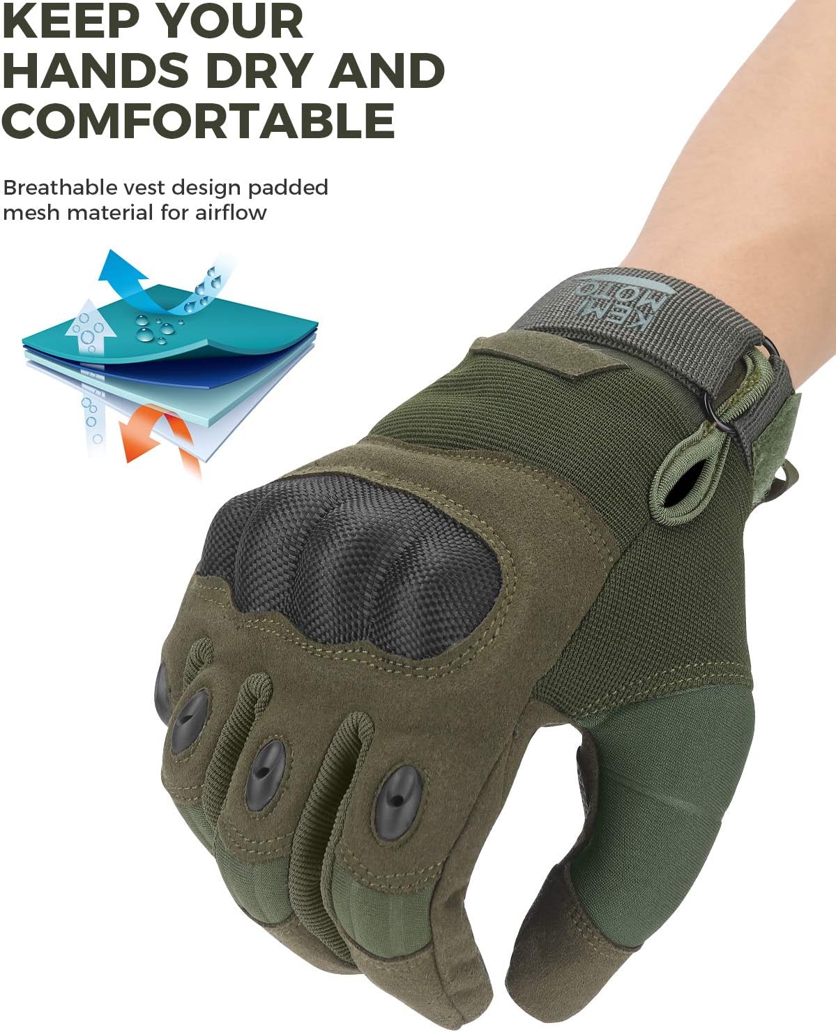 KEMIMOTO Tactical Gloves for Men, Touchscreen Motorcycle Gloves with Hard Shell & Palm Padding for Sports Motorcycle Cycling Tactical Airsoft Paintball Hunting Hiking Camping Climbing