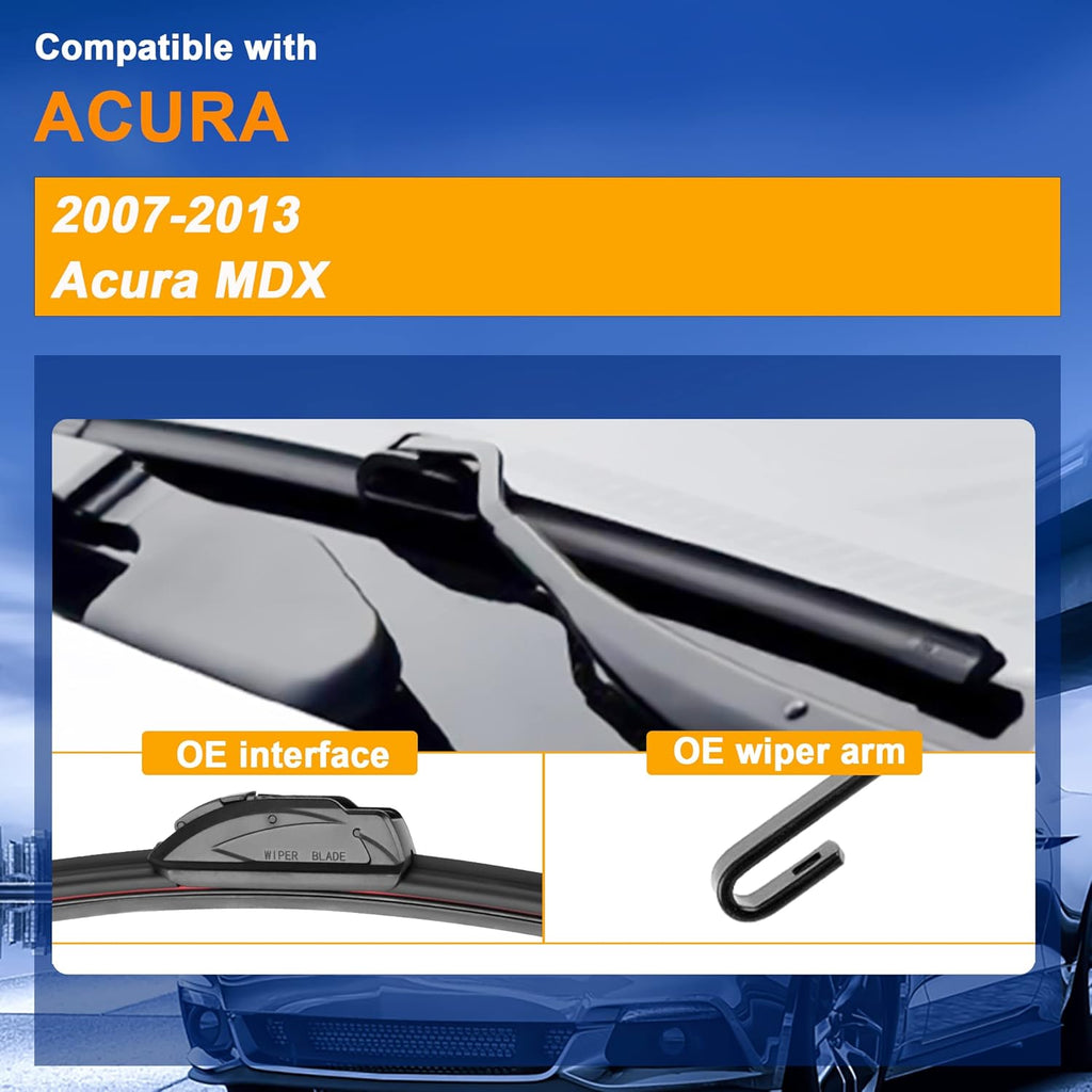 Windshield Wiper Blades Replacement for Acura MDX 2007 2008 2009 2010 2011 2012 2013 Original Factory Quality Front Rear Wipers Blade Set for Car - 26" 21" 12" (Piece of 3)