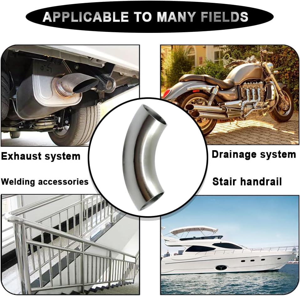 OD 1 Inch 90 Degree Stainless Steel Bend Tube 1” Exhaust Elbow Pipe for Car Modified Exhaust System 1" Piping Silver Tone，Stair Handrail (1pcs)