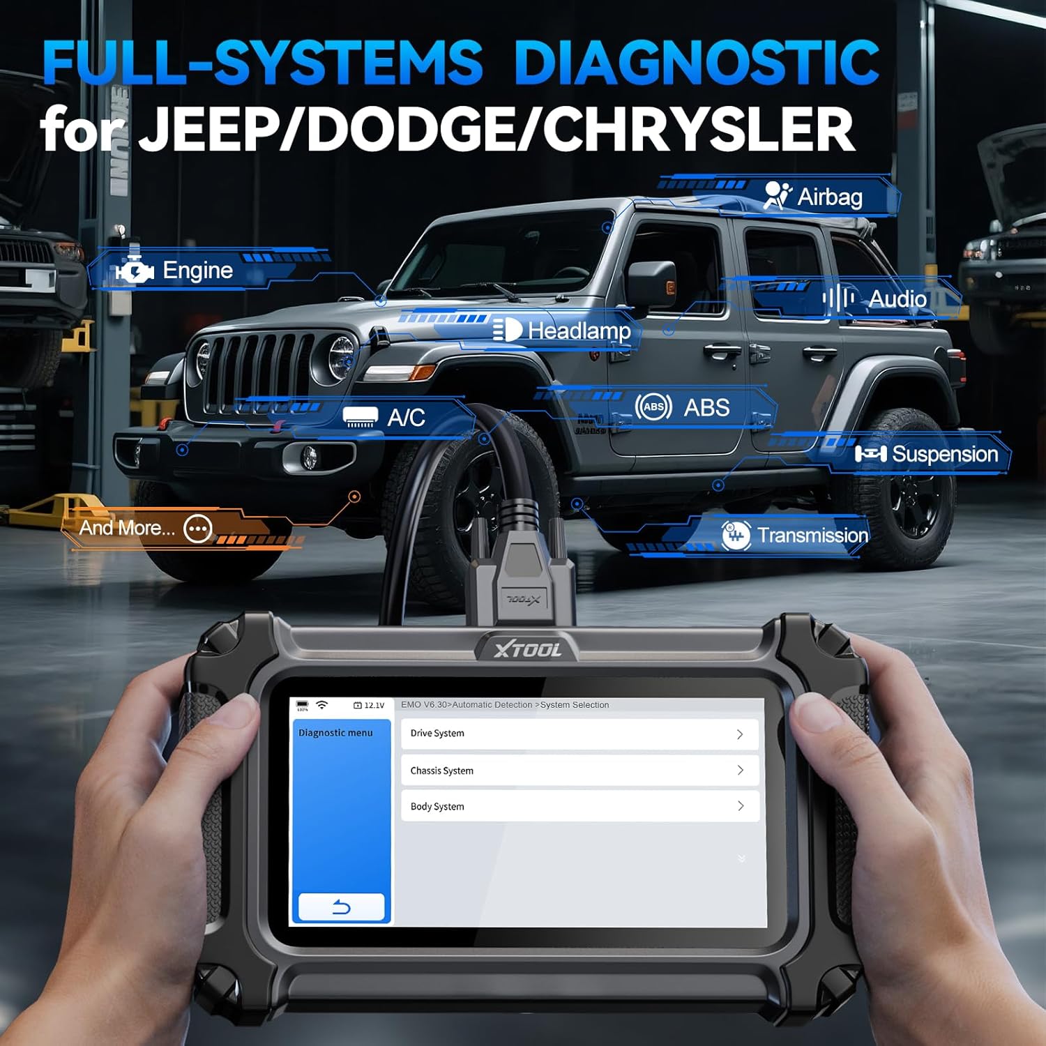 XTOOL IP500 for Jeep OBD2 Scanner, Full Systems Bi-Directional Scan Tool for Jeep/Dodge/Chrysler, with FCA AutoAuth, OBD2 Scanner Tool with All Reset -(Injector/EPB/ABS/BMS),CANFD,Lifetime Update