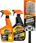 Armor All Wheel Cleaner and Tire Shine Kit, Heavy Duty Car Wheel Cleaner, Extreme Tire Shine Spray and Wash Brush - 3 Count