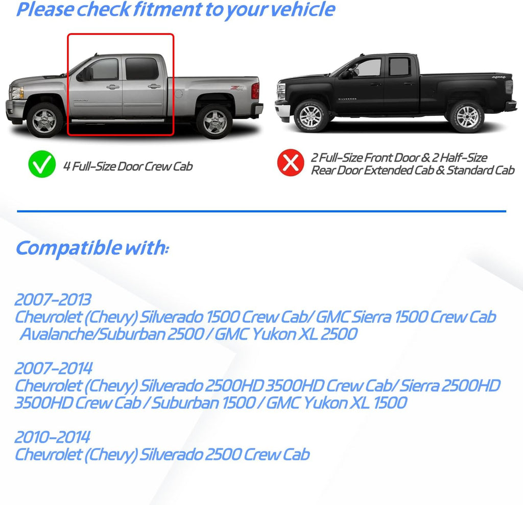 in-Channel Rain Guards Fit for 2007-2013 Chevy Silverado/GMC Sierra 1500/Avalanche Crew Cab, Window Visors Deflectors for 2007-2014 Silverado/Sierra 2500HD 3500HD/Suburban/Yukon XL