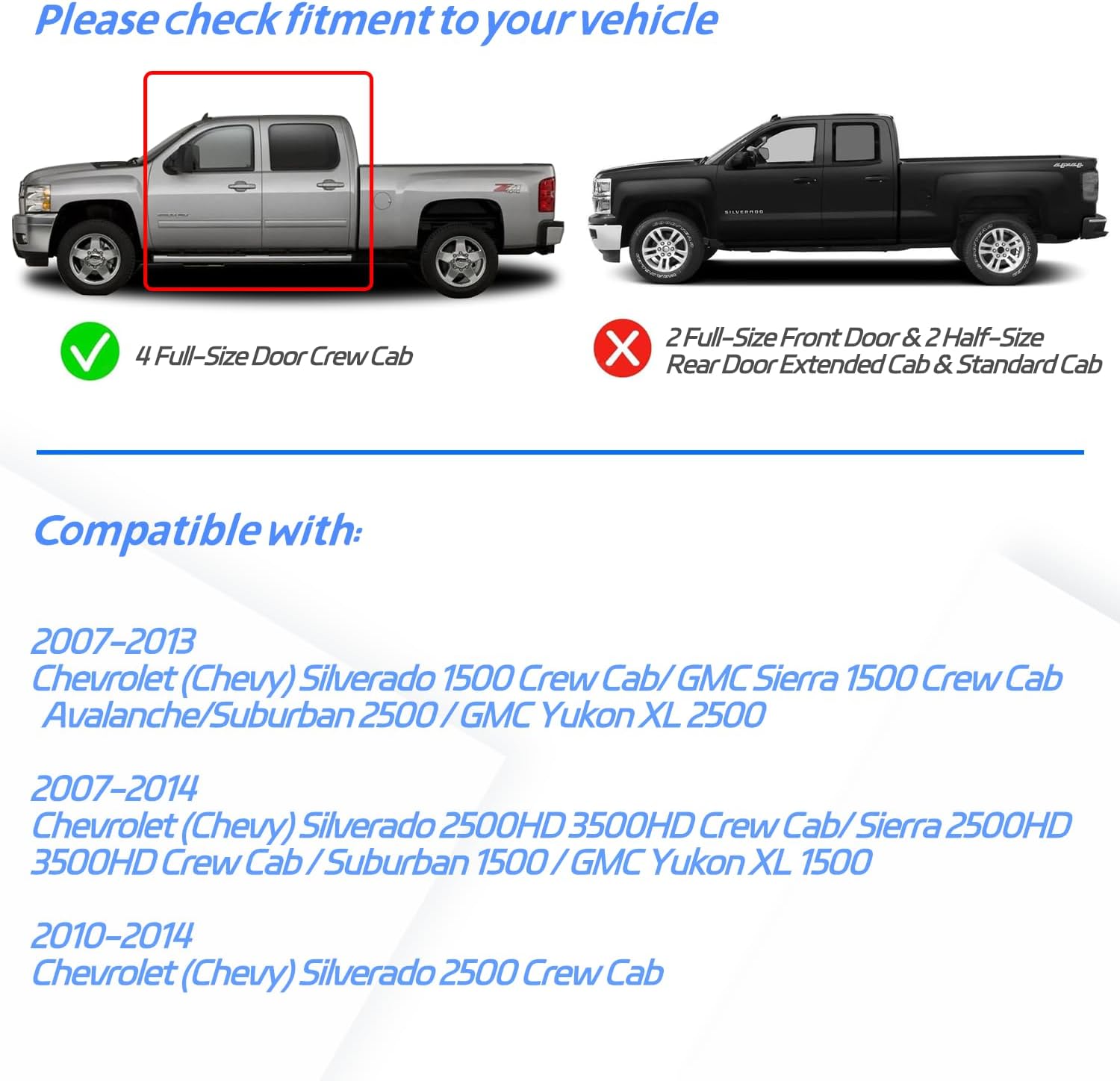 in-Channel Rain Guards Fit for 2007-2013 Chevy Silverado/GMC Sierra 1500/Avalanche Crew Cab, Window Visors Deflectors for 2007-2014 Silverado/Sierra 2500HD 3500HD/Suburban/Yukon XL