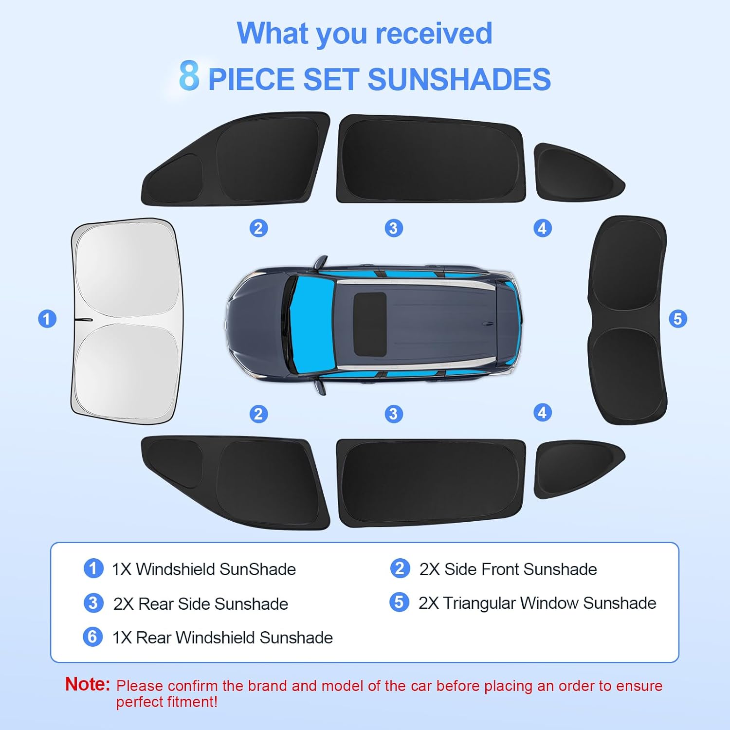 8pcs Car Window Shades for Toyota Highlander 2020-2025 Accessories,Windshield Side Rear Full Sunshade,Sun Visor UV Blocking, Privacy Protection and Blackout for Camping Outdoor