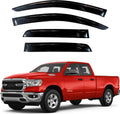 KPY Window Visor Compatible with 2019-2024 RAM 1500 Quad Cab, 4PC Rain Guard Side Window Vent Deflectors Tape-On Style, 2019 2020 2021 2022 2023 2024 (Quad Cab Only) Only for New Body Style