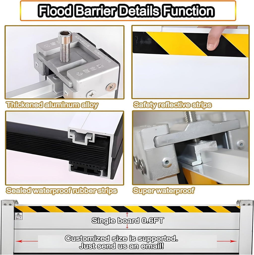 Flood Barriers for Home Exterior - Aluminum Alloy Outdoor Easy Flood Barrier Garage Doors Water Barriers for Flooding,H23.6 Inch/L11FT